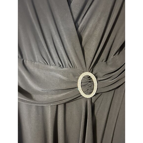 R&M Richards Black Dress 14 Short Sleeve Crystal A Line Stretch Cruise Party NEW - Picture 3 of 7